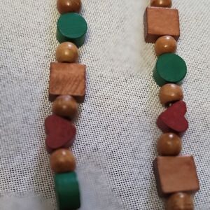 4 Strands Wood Beaded Multicolor Holiday String Garland Heart Square Ball Circle